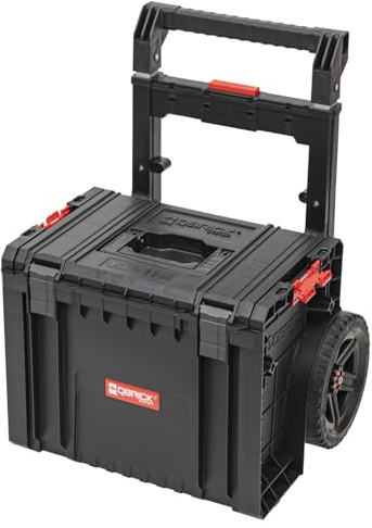 QBRICK - Werkzeugkoffer Leer - Werkzeugkasten mit Rollen - Modular - Werkstattwagen aus Robustem Kunststoff - Abnehmbares Ablagefach, Funktionale Seitenanschlüsse - System PRO 2 0 Cart Plus