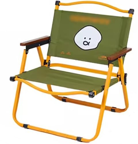 Strandstuhl Klappbar Cartoon-Smiley-Druck Campingstuhl, 120° Ergonomisch Camping Stuhl Mit Armlehnen Aus Buche, Tragfähigkeit 120 Kg/264,6 Lbs(Green)