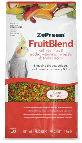 Zupreem Multifruktfoder för sällskapsfåglar - frukt och vitaminer - fågelfoder lämplig för kärleksfåglar, NINFA-kakaduor, argentinska kvottar och andra medelstora fåglar - 1 kg