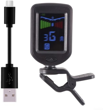 SPORTARC 1 x Gitarren-Stimmgerät, LCD-Gitarren-Stimmgerät, wiederaufladbares Gitarren-Stimmgerät zum Anklippen für Gitarre, Bass, Ukulele, Violine