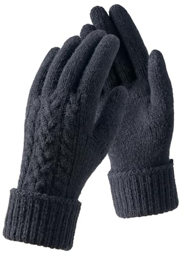 TRENDOUX Winter Gloves for Women Cold Weather Touch Screen Fingers Merino Wool Soft Skin-Friendly Jacquard Thin Knit Glove Black