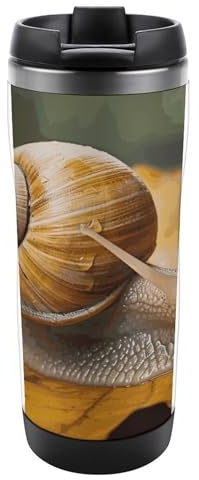 GHBNK Reise-Kaffeetasse, Edelstahl, isoliert, Schnecke in Blättern, doppelwandig, Reise-Kaffeetasse, wiederverwendbar, isolierter Becher mit Deckel für Eis- und Heißgetränke
