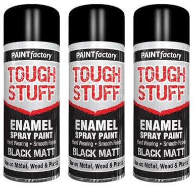 PNJB Tough Stuff Enamel Black Matt Spray Paint, Aerosol spray, Quick-drying, Excellent Coverage For Metal, Plastic, and wood, Lightweight & Portable, Versatile and Durable, 400ml, (3PCS)