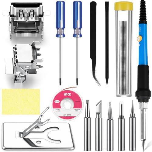 Yaocom 17 Pack Port Replacement Set Include 2 Pc Ports With 4 Pcs Repair Kit 9 Pcs Soldering Iron Kit Solder Wick Braid Compatible with XBOX One S Console Accessories Parts [video game]