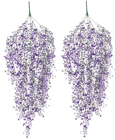 Caelura 2 Stück Künstliche Pflanzen Hängend 80cm, Hängepflanzen Dekoration für Innen und Außenbereiche, Kunstpflanze Hängend Plastikpflanzen für Wand Balkon Garten Hochzeit Deko (Lila)