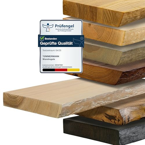 tømmermann - Wandregal mit Baumkante - massives Schweberegal Farbe Weißöl 40 cm Länge - Regalbrett aus Eschenholz 100% natürlich - Rustikales Wandboard mit unsichtbarer Wandmontage Massivholzbrett