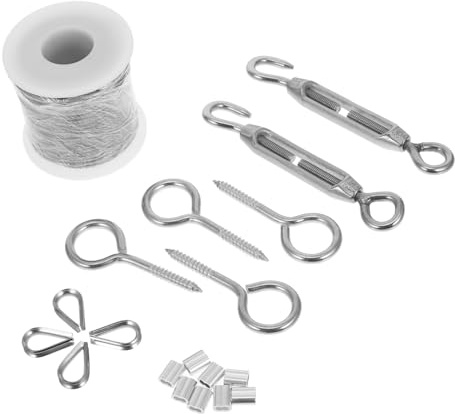 Sosoport Kit Suspendre Lumineuse en Acier Inoxydable pour Extérieur de Tendeurs Boulons à Œil et Pinces pour Guirlandes Lumineuses et Décorations de Jardin