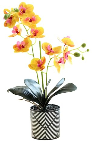 Genérico Orquídea Artificial Morada de Dos Puntas de 12 pétalos Flor Decorativa Phalaenopsis Blanca Orquídea Artificial Naranja Realista en Maceta Mariposa Blanca de Imitación (Naranja)