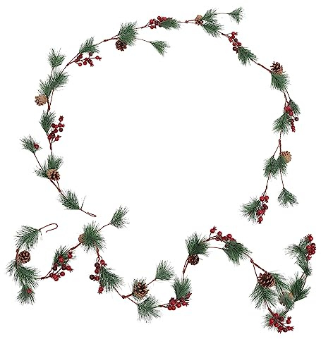 PartyKindom Künstliche Weihnachtsgirlande PVC Rattan Mit Roten Beeren Und Kiefernzweigen Weihnachtsdeko Für Treppen Kamin Und Outdoor Saisonale Festtagsdekoration