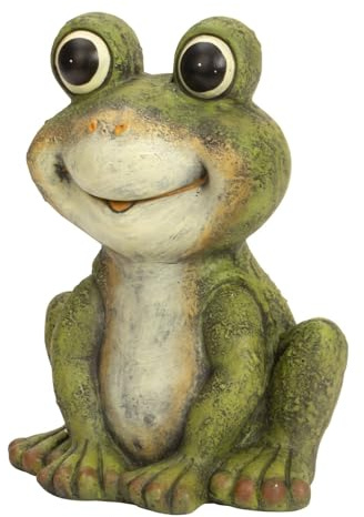 MF Lachender Frosch Freddy Gartenfigur, 33 cm, Magnesia, Grün, Wetterfeste Dekofigur