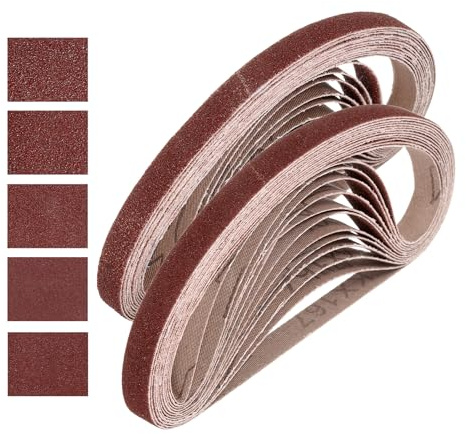 QUARKZMAN 13mm x 457mm Bandas de Lija Set, 40pcs Cintas Abrasivas 60/80/120/180/240 Grano Correa para Lijadoras Óxido Aluminio para Carpintería Pulido de Metal Afilador de Cuchillo