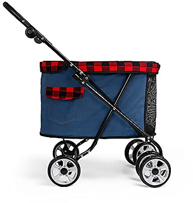 Tragbarer Haustier-Einkaufswagen für Hunde & Katzen, faltbarer Reisewagen für Kleintiere, Outdoor-Transportwagen, unterstützt bis zu 13 kg (Dunkelblau)