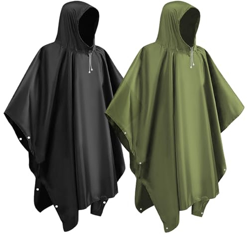 lohey 2 Pack Rain Poncho, Reusable Rain Poncho Waterproof Adult Emergency Waterproof Jacket Women Men EVA Raincoat with Hood and Sleeves for Camping, Fishing, Theme Parks, Festivals