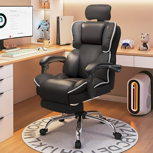 XUEGW Office Chair Big and Tall Executive Desk Chair with Leg Rest,Adjustable Height Computer Gaming Chair with Headrest for Home Office(Black)