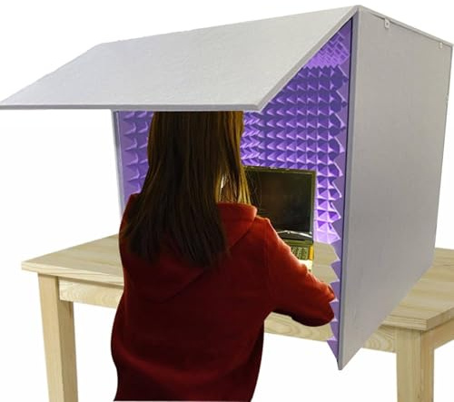 Vocal Booth Sound Booth Recording Equipment, Portable Desktop Soundproof Cover, Microphone Isolation Booth Box, Vocal Absorbing Shield for Home Studio, Music Recording (Purple)