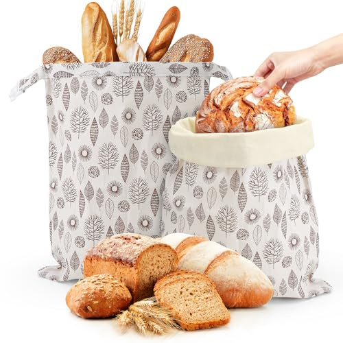 Clickinline Bread Bags for Homemade Bread, 2 Pack Reusable Beeswax Bread Bags for Freezer & Refrigerator, 43cm×30cm Natural Beeswax-Lined Cotton Storage Bags Freshness Keeper for Homemade, Bakery