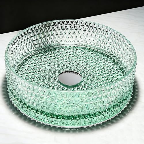 ZYCDP Glaswaschbecken Rund Aufsatzwaschtisch Glas 360 X 360 X 115 mm Ohne Hahnloch Kristallgrün