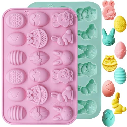 Easter Bunny Moulds Easter Eggs Silicone Chocolate Moulds Rabbit Shape Candy Mold 18 Cavity Silicone Mold for Jelly Ice Cube Gummy Cupcakes
