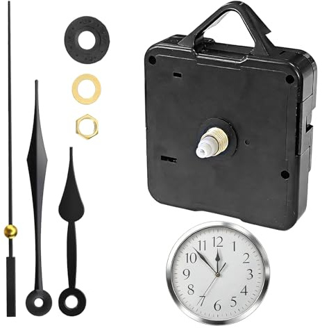 Uhrwerk für Wanduhr Lautlos, Uhrwerke Zum Selbsteinbau Mit Zeiger, Lang Schaft Quarz Uhrwerk, Ersatz für Kreuzstichuhren, Basteluhren, Mechanismus für Wanduhr,für Haushalte, Hotels, Büros, Schwarz