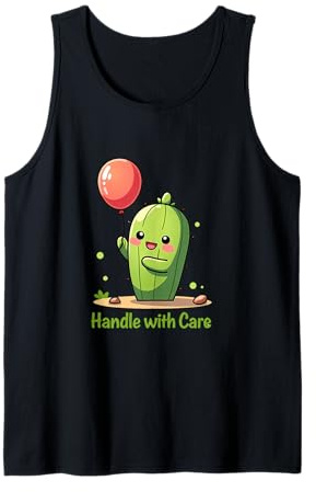 Carino Sorridente Cactus Holding Rosso Palloncino Illustrazione Canotta