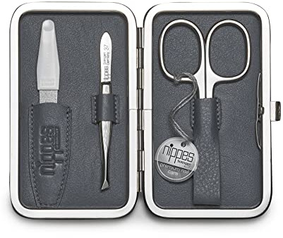 nippes Solingen Maniküre Set Raute, 3-tlg., Lamm-Nappa-Lederetui | vernickelt, Nagelschere, Pinzette, hochwertige Saphirfeile, Made in Germany