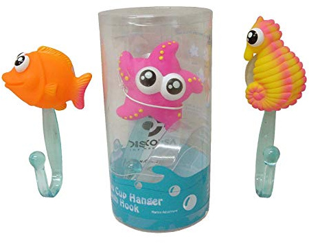 Desconocido Set 3 TOALLEROS Percha Ventosa Colgador Gancho Colgar BAÑO Infantil PEZ Estrella MAR Caballito MAR Variado