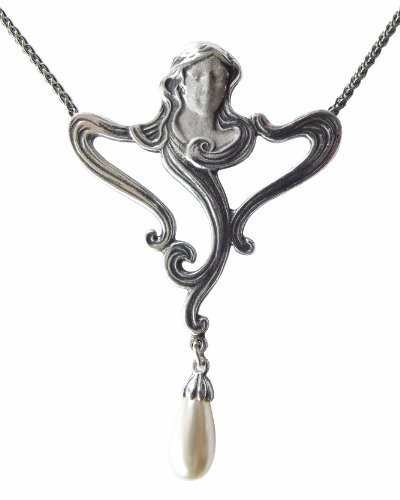 Damen Halskette Mädchenkopf 925 Silber Perle Jugendstil