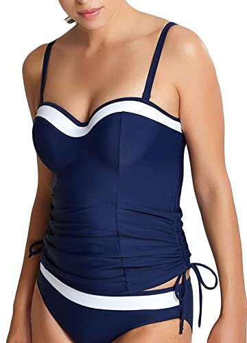 Panache Swim Dam Anya Cruise BH storlek gjuten bandeau tankini-topp, marinblå/vit, 32DD