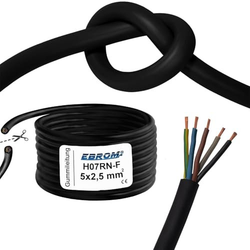 Gummischlauchleitung - Gummileitung - H07RN-F 5G2,5 mm² 5x2,5 mm2, Meterware in 1 Meter Schritten, Verlängerungskabel Gummianschlussleitung Baustellenkabel Außenbereich IP44 - Ihre Länge: 25 Meter