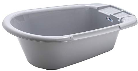 Rotho Babydesign Baby Badewanne, Mit Ablaufstöpsel, 0-12 Monate, Bella Bambina, Stone Grey (Grau)
