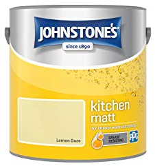 Johnstone's - Kitchen Paint - Lemon Daze - Matt Finish - Grease & Stain Resistant - Suitable for Kitchen Walls & Ceilings - Highly Durable - Low Odour - 12m2 Coverage per Litre - 2.5L