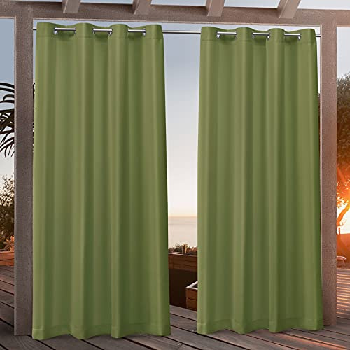 NICOLE MILLER NEW YORK Canvas Indoor/Outdoor Grommet Top Curtain Panel Pair, 54x96, Green Apple