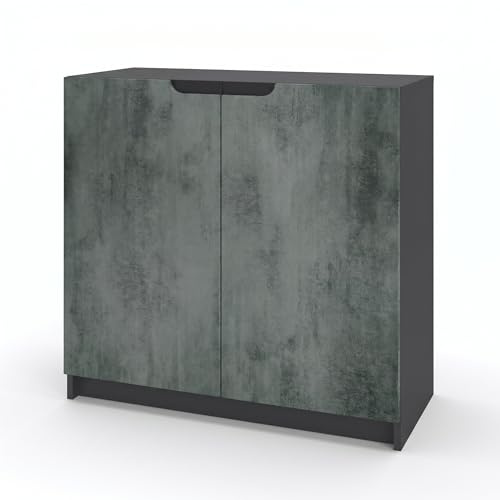 Vladon Sideboard Logan, Made in Germany, Kommode mit 2 Türen, Schwarz matt/Beton dunkel Optik (82 x 78 x 37 cm)