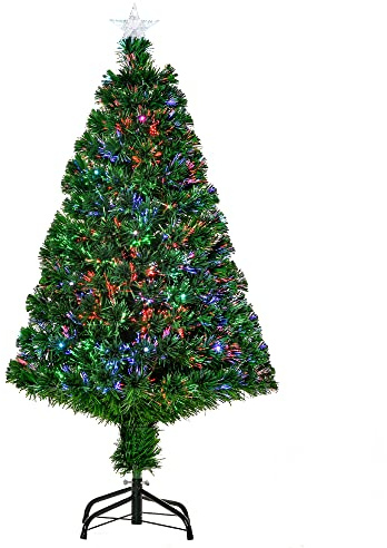 HOMCOM Árbol de Navidad 120cm Artificial Árbol de Pino 130 Ramas Verde | Decoración Navideña, con 16 LED de 3 Colores