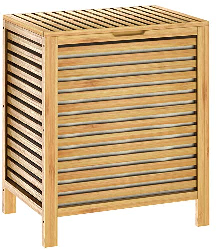 CASARIA® Wäschekorb mit Deckel Bambus Holz 70L Groß Wäschesammler Wäschesack Herausnehmbar Baumwolle 61x51x36cm Schmal Wäschebox Wäschetonne Badzimmer