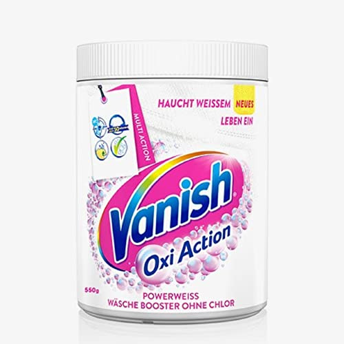 Vanish Oxi Action Polvo Powerweiss – Quitamanchas en polvo sin cloro – Para lavar, pretratar y remojar ropa blanca – 1 x 550 g