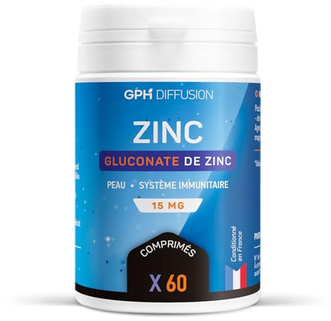 Gluconate de Zinc - 15 mg - 60 comprimés - Peau - Système Immunitaire - GPH Diffusion