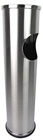 Schulz Haushaltswaren Edelstahl Mülleimer mit aufgesetztem Aschenbecher, Standaschenbecher incl. Mülleimer - 14cm x 55,7cm