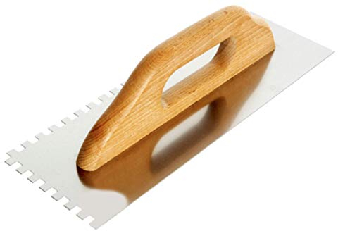 TOOLTY Professional Stainless Steel Square Notched Trowel, 320mm, 8x8mm - For Adhesive Mortars - Wooden Handle, Tile, Tiling, Adhesive, DIY