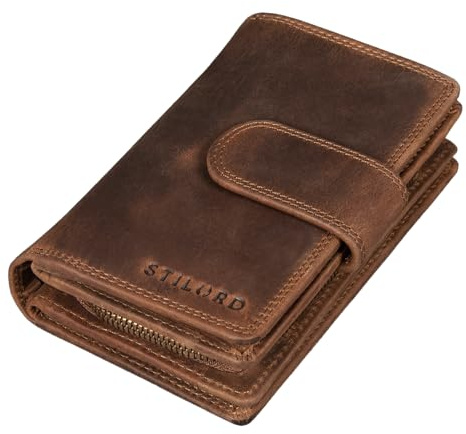 STILORD Tilda Cartera RFID Mujer Piel Monedero Vintage Cuero Grande Wallet para Tarjetas Billeteras con Cremallera Billetero Tarjetero Piel Genuina Color:marrón - Medio