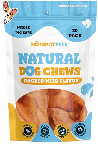 hotspot pets Pig Ears for Dogs (20 Pack), All-Natural Whole Dog Chews Pigs Ears, Single Ingredient & Highly Digestible | Rawhide Alternative for Small & Large Dogs