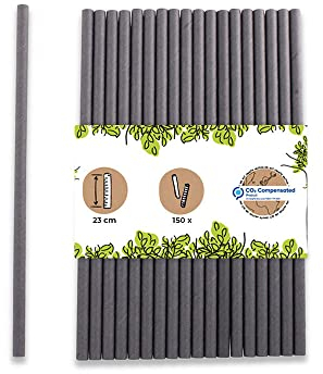 BIOZOYG Jumbo Papier Trinkhalme 23cm Strohhalm 8mm Ø I Trinkhalm biologisch abbaubar I schwarze Strohhalme umweltfreundlich I Party Trinkhalme für Smoothies I Papierstrohhalme 150 Stück