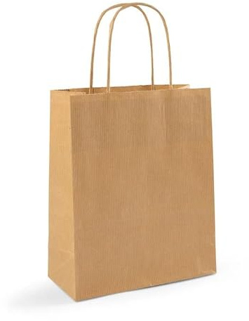 Thepaperbagstore 150 Brown Ribbed Paper Bags with Twist Handles, 18x22x8cm | colour recyclable kraft, ideal for sweets, favours, gifts, weddings, birthdays, parties and events