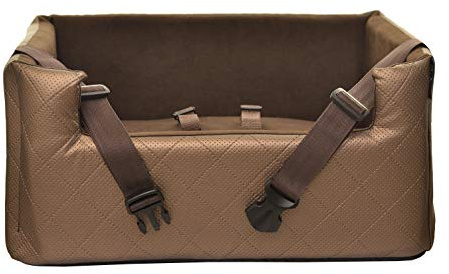 Exclusive Hunde Autositz | Autositz für Hunde, Katzen, Haustier | Rückbank, Beifahrersitz | Hundebett, Hundetasche | Kunstleder | Farbe: Metallic Braun | Große: L (57x50 cm)
