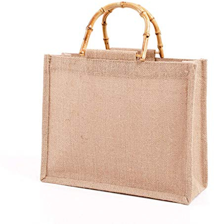 SUCHUANGUANG Borsa per la Spesa Portatile in Juta di Juta Borsa per la Spesa in bambù con Manici ad Anello Tote Shopping Bag