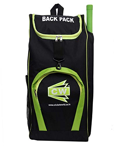 CW Backpak Sport-Cricket-Tasche, für Mädchen, Cricket-Tasche für Herren, Uni, Sport-Rucksack, Tasche für Cricket, mit Schlägerfach, Schwarz / Grün