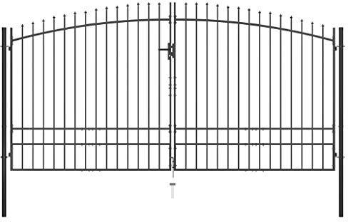 Doppelflügel-Gartentor, Speerspitzen, 400 x 248 cm, pulverbeschichteter Stahl, für Garten, Innenhof, Terrasse