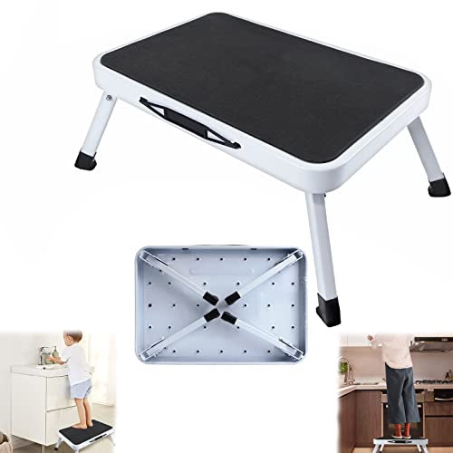 Marchepied pliable en acier - Mini tabouret pliable léger avec tapis en caoutchouc antidérapant - Échelle à un niveau - Pliable - Charge maximale : 150 kg