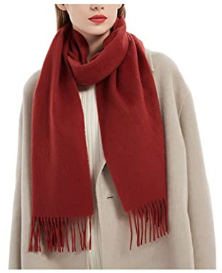 Whoiy Kaschmirschal Damen, Xxl Schal Damen Einfarbige Quaste Rot 180X35cm Warmer Übergroßer Winterschal-Poncho