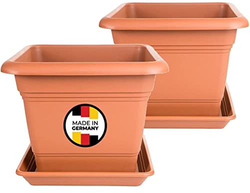 2er Set Blumentopf Gross XXL 48cm, Blumentopf mit Untersetzer, Pflanzkübel Groß Außen, Blumenkübel Pflanzentopf Kunststoff Terracotta, Pflanzkübel Pflanztöpfe Blumentöpfe, Model:Mila Made in DE